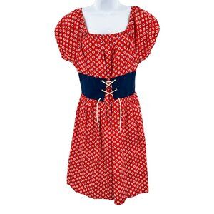 Vintage 60's 70's Floral Print Tie Waist Prairie Milkmaid Peasant Mini Dress